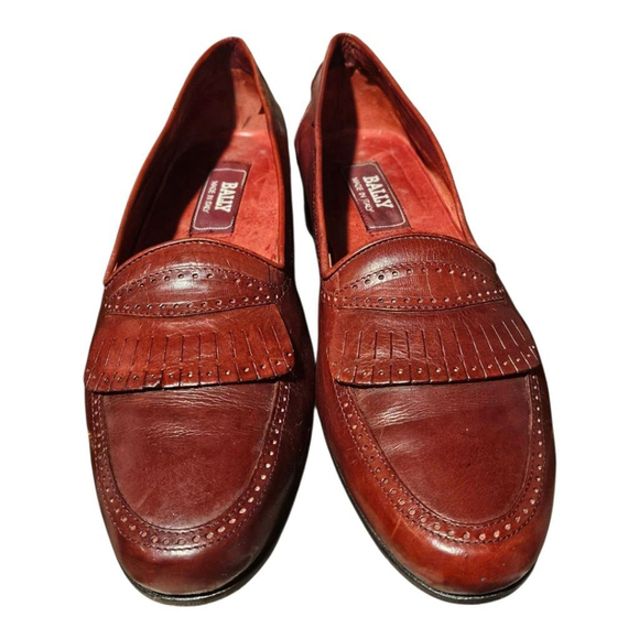Bally Shoes - Bally Loafers Red Leather Fringe Detail Size 9 N